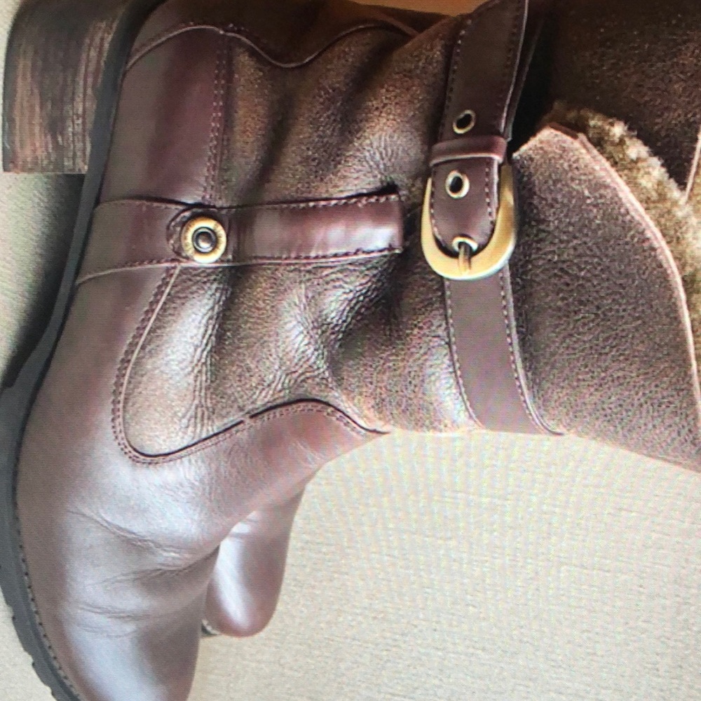 Blonde Fantasia brown leather shearling heeled